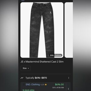 John Elliott x Mastermind Japan shattered rare authentic 30 waist cast 2 denim